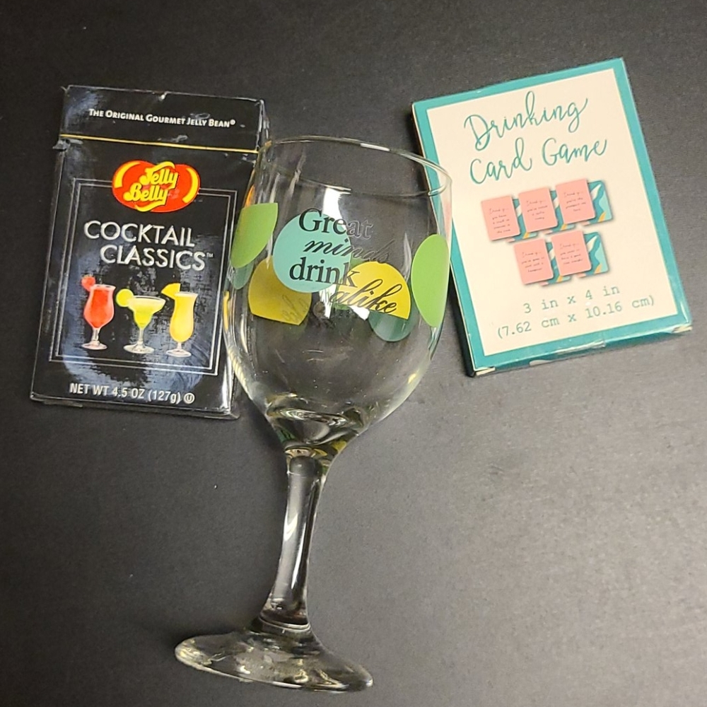 Glass wine Jelly Belly/ drinking card game